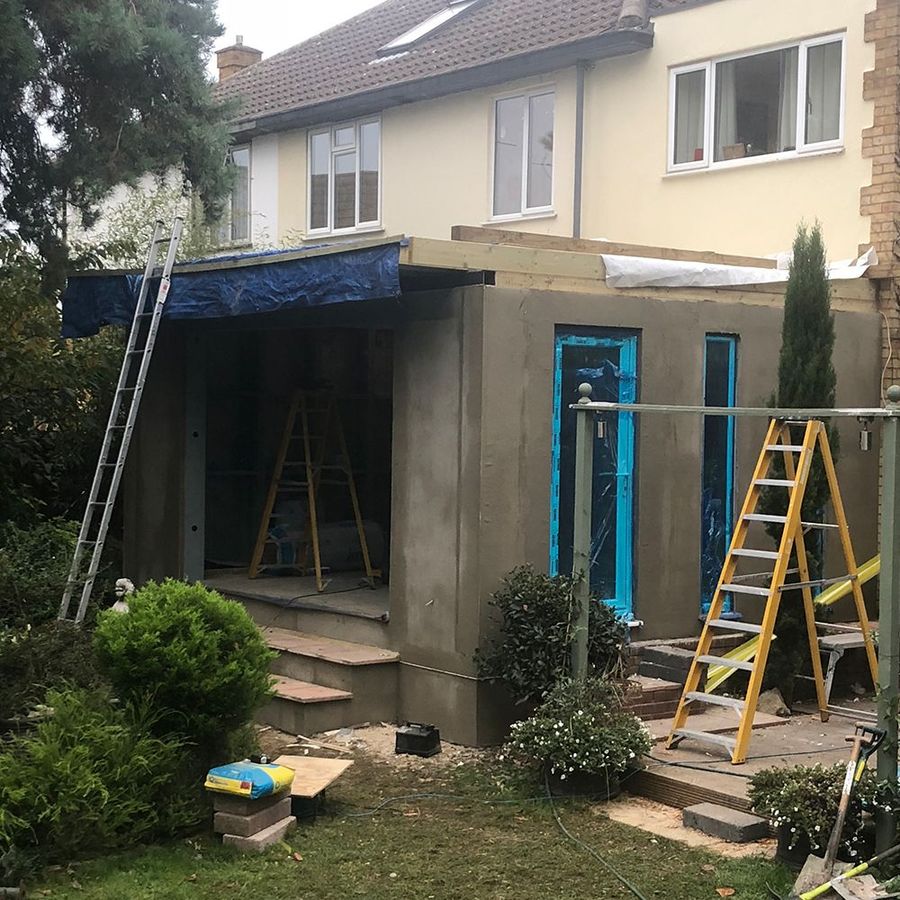 Rendered garden room under construction with access ladder in place