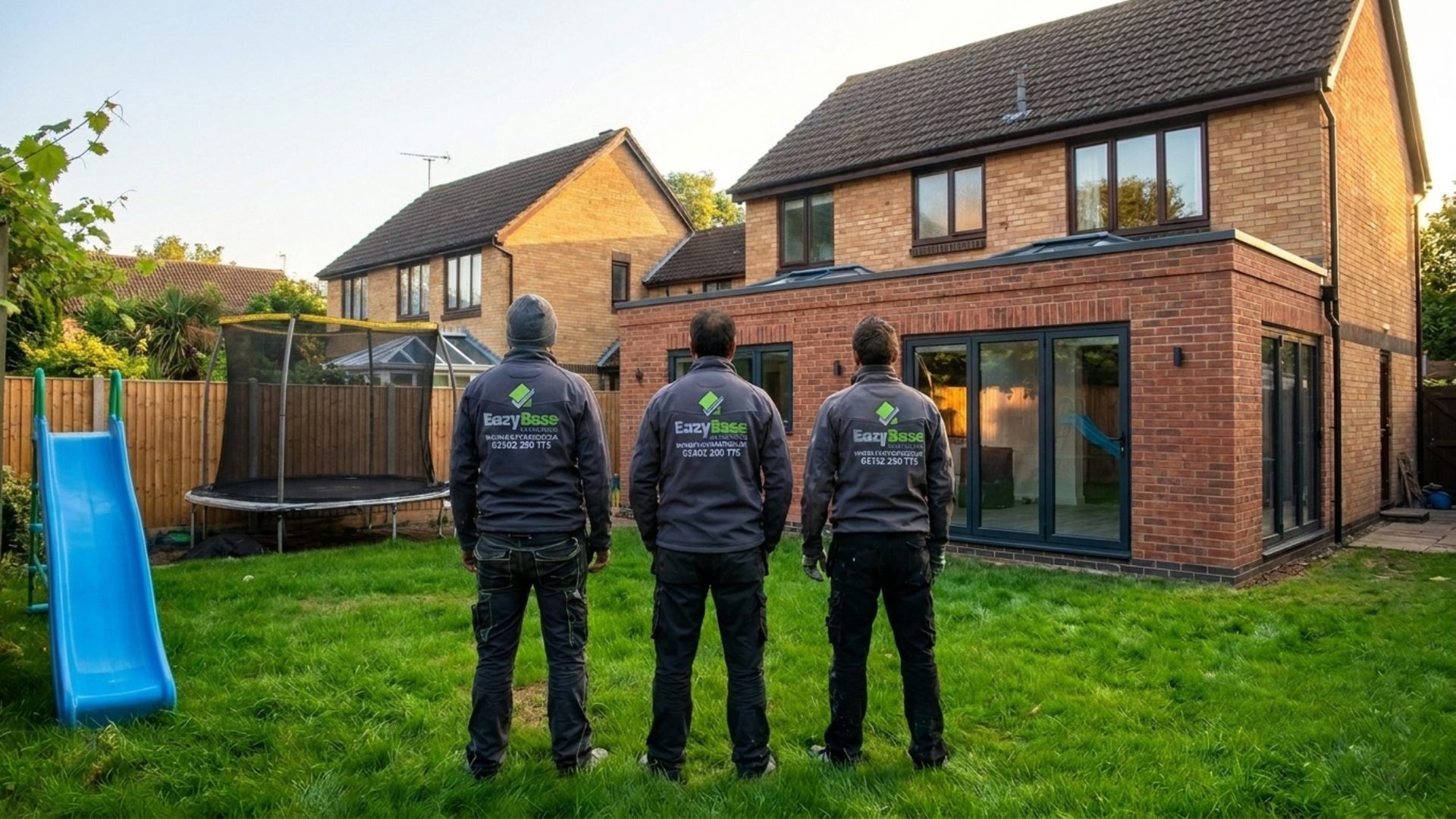 The EazyBase team on site in front of a completed rear extension